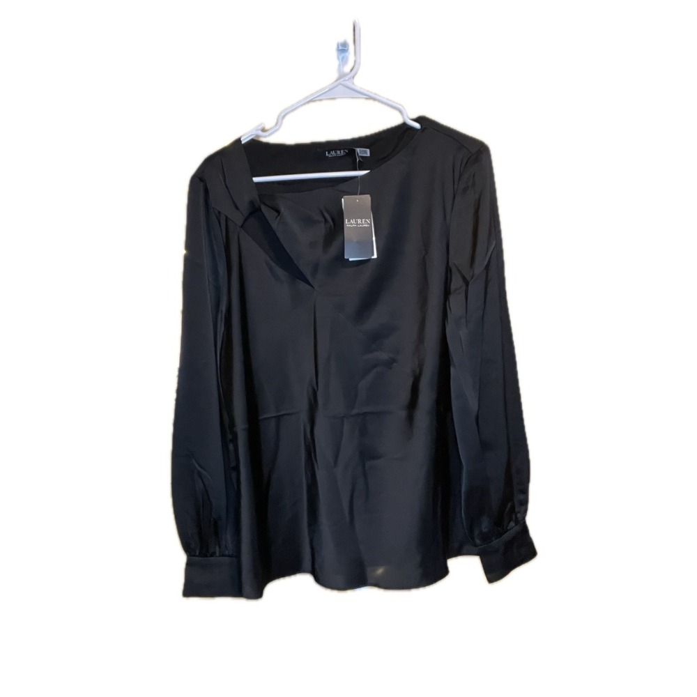 Lauren Ralph Lauren Women Old Money Satin Asymmetrical‎ Cutout Blouse Size XL - Picture 2 of 11